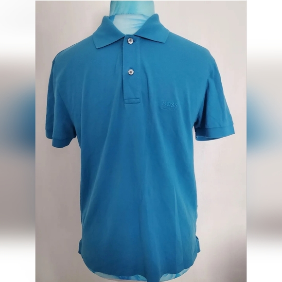 Hugo Boss FIRENZE Blue Polo Shirt Top shortsleeve pima Cotton M med Medium 38" - Picture 2 of 9